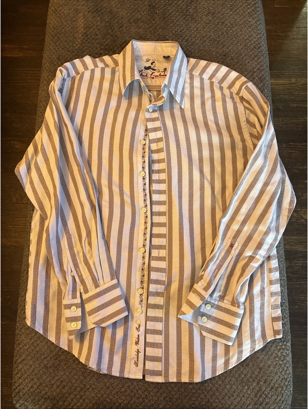 Robert Graham Mens XL Knit Quilted Long Sleeve Button Down Collar Dress Shirt